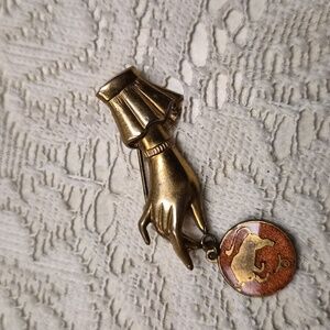 Antique Hand Taurus Bull Charm Brooch